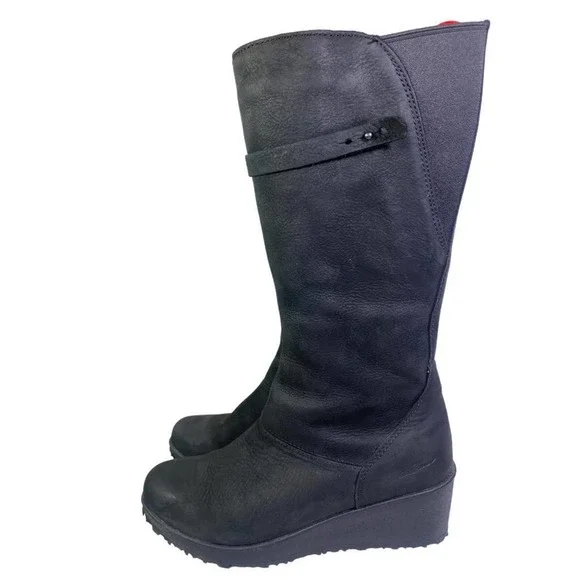 Eddie Bauer Lodge Wedge Waterproof Insulated Boot Women size 8.5 Black Leather - Picture 3 of 11